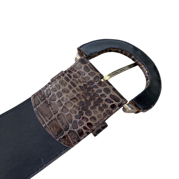 Vintage Croc Embossed Genuine Leather Belt Brown Wide Mob Wife Western Retro Y2K - Picture 6 of 8